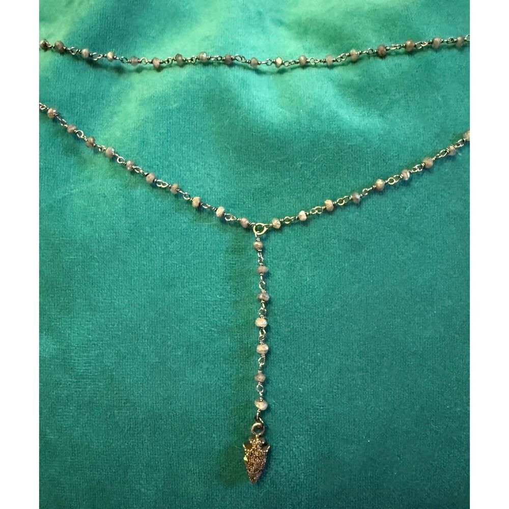 Child of Wild Black Diamond Pave Arrowhead Lariat Necklace Faceted Gemstone